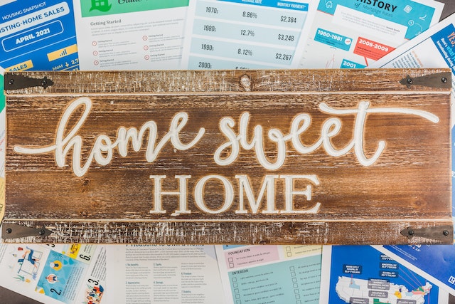A home sweet home sign etched on wood