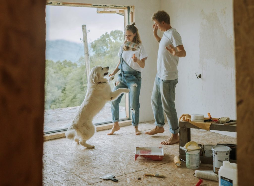 Selling your Florida home requires repairing potential damage; therefore, the couple is painting their room with their golden retriever.